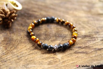 Bracelet Œil de tigre, Pierre de lave et Hématite